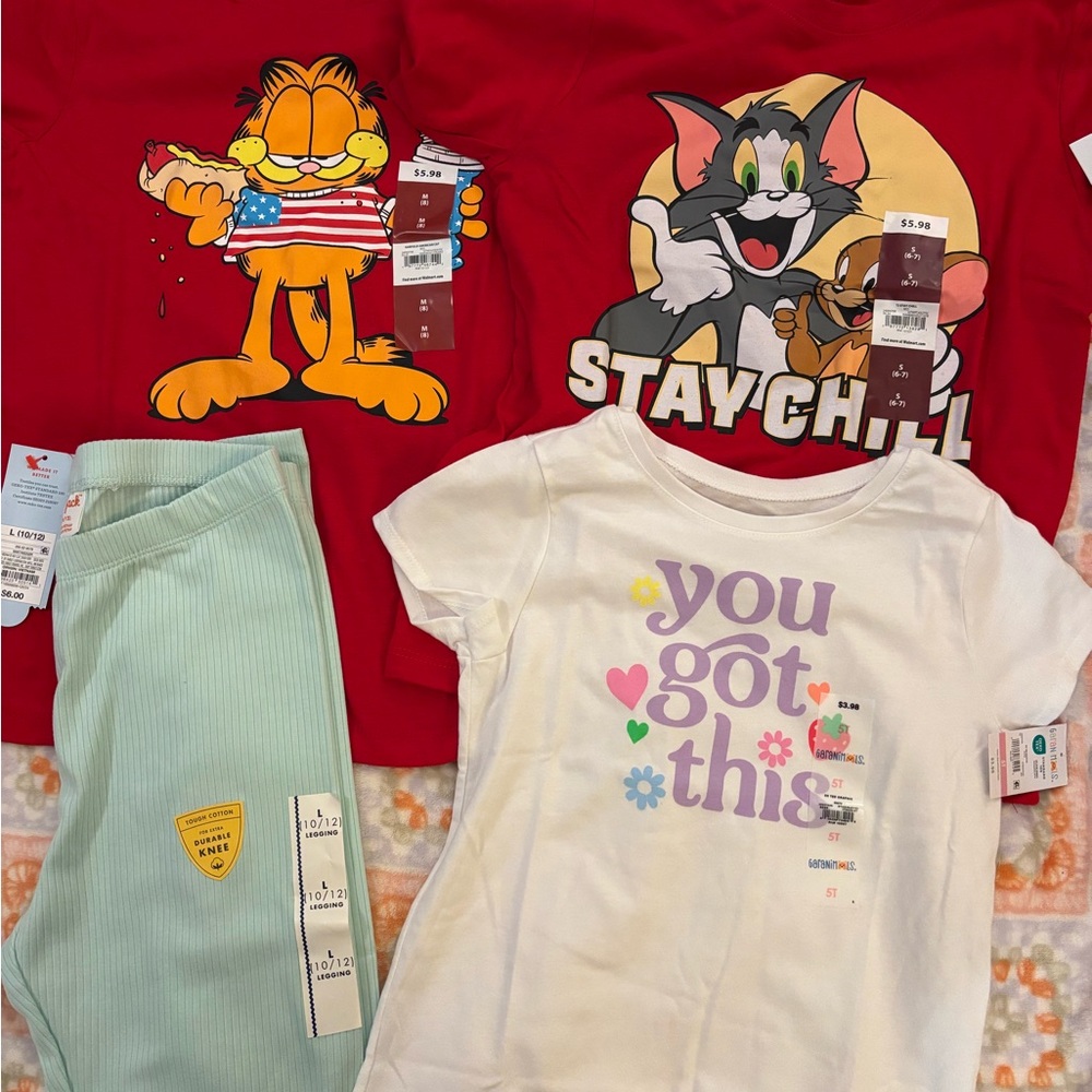 Cartoon Graphic T-Shirts and Mint Leggings Set